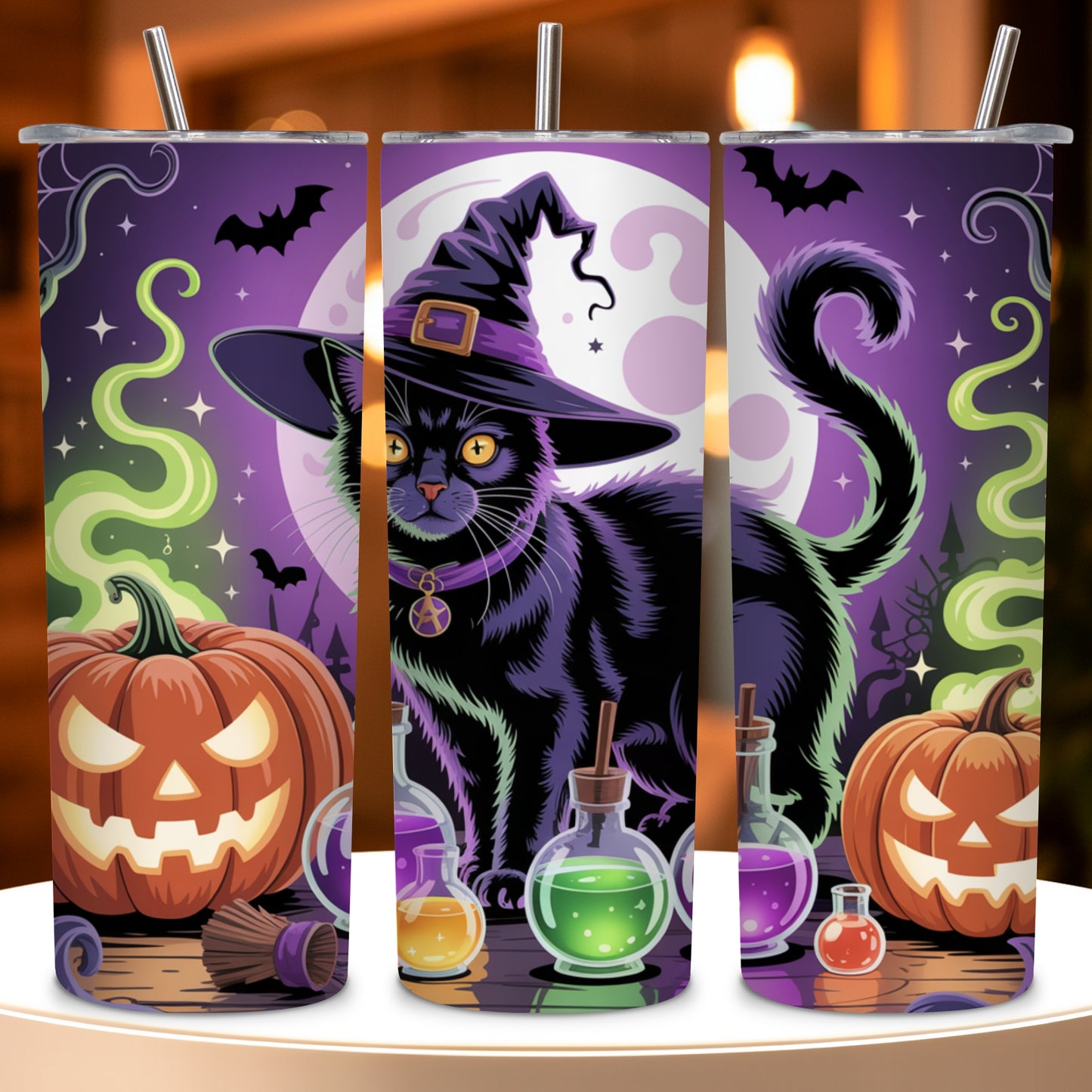 Wicked Cat Halloween Tumbler PNG