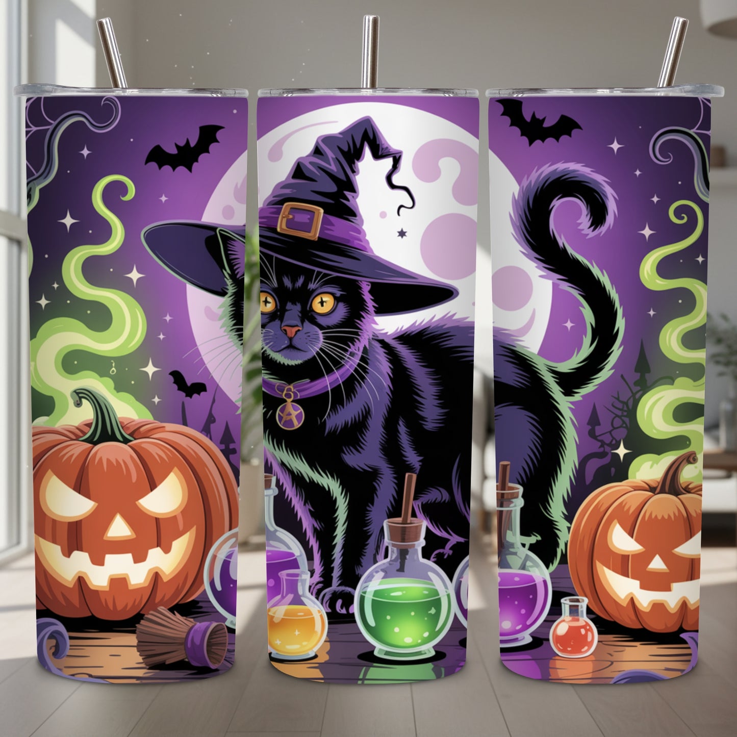 Wicked Cat Halloween Tumbler PNG