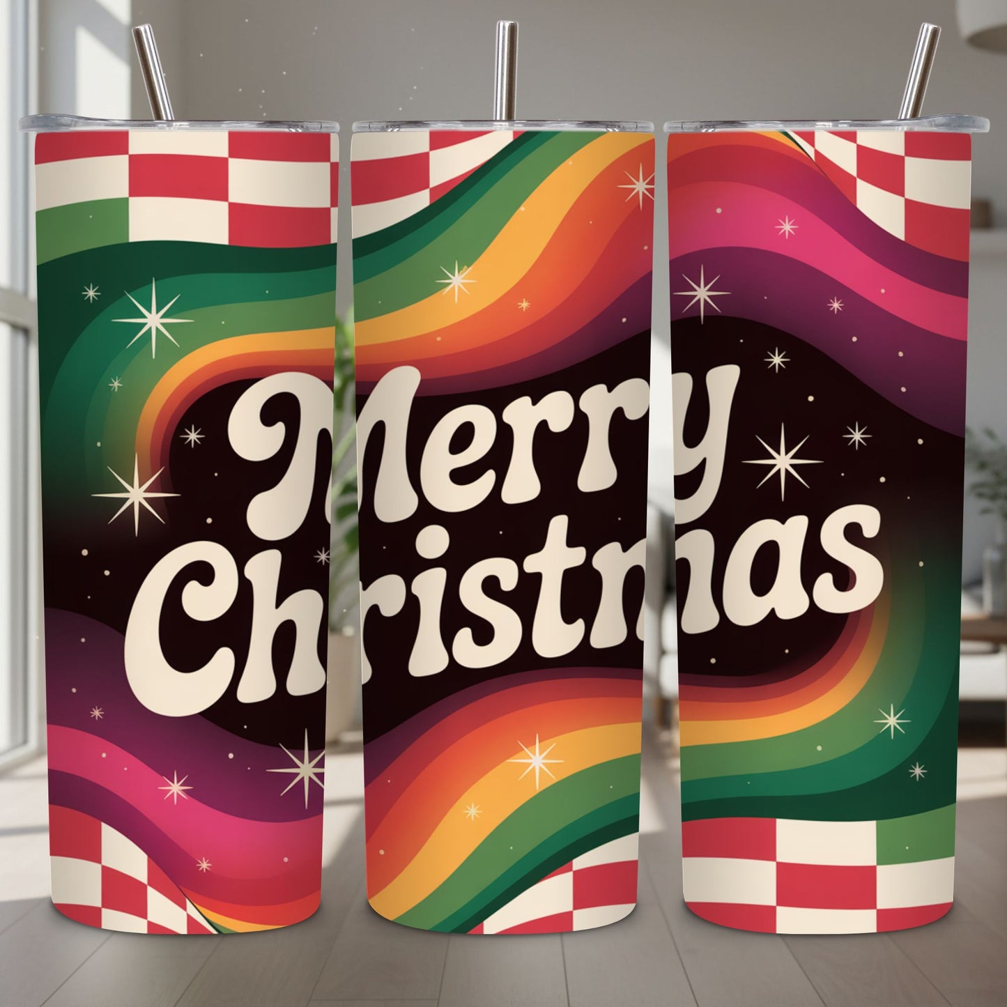 Retro Merry Christmas Tumbler PNG