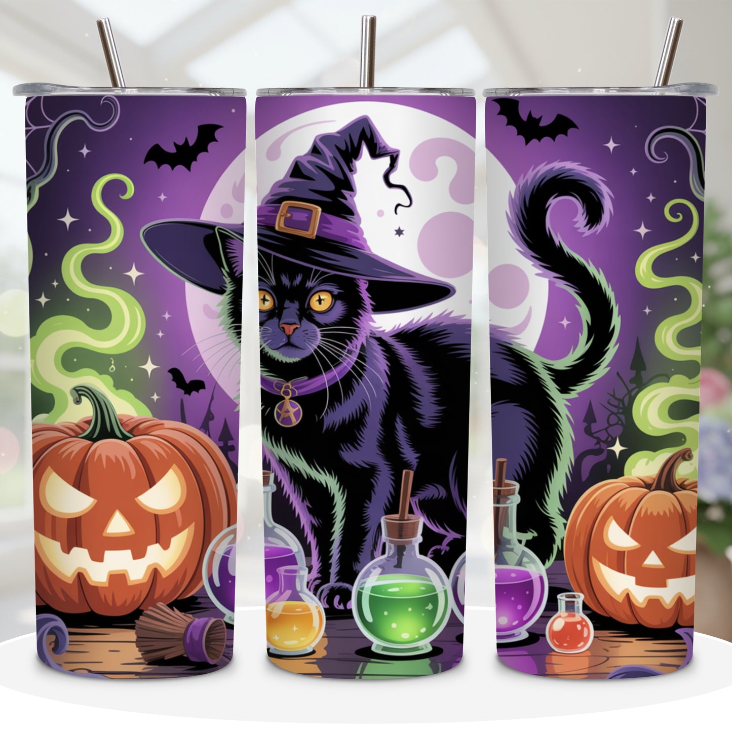Wicked Cat Halloween Tumbler PNG