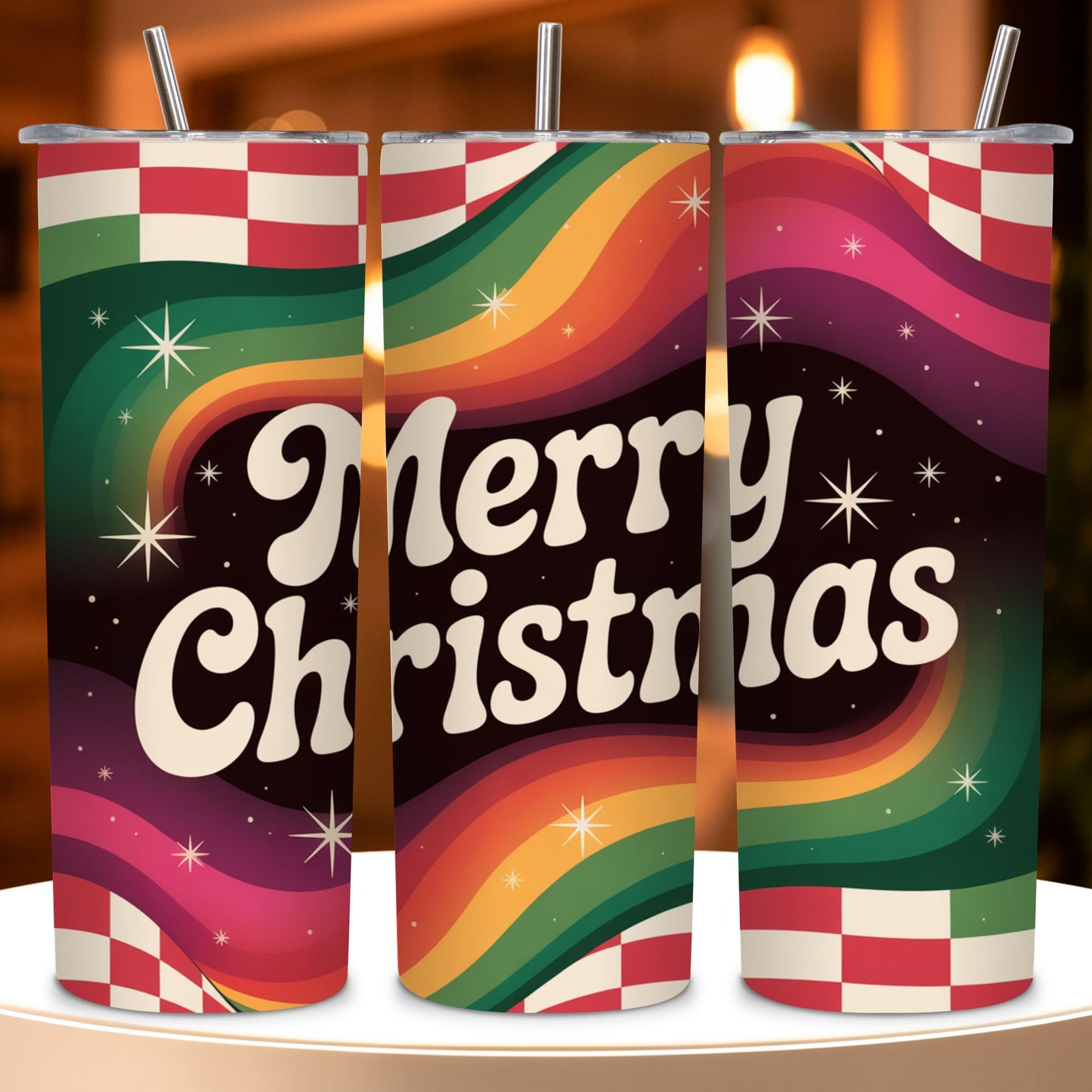 Retro Merry Christmas Tumbler PNG