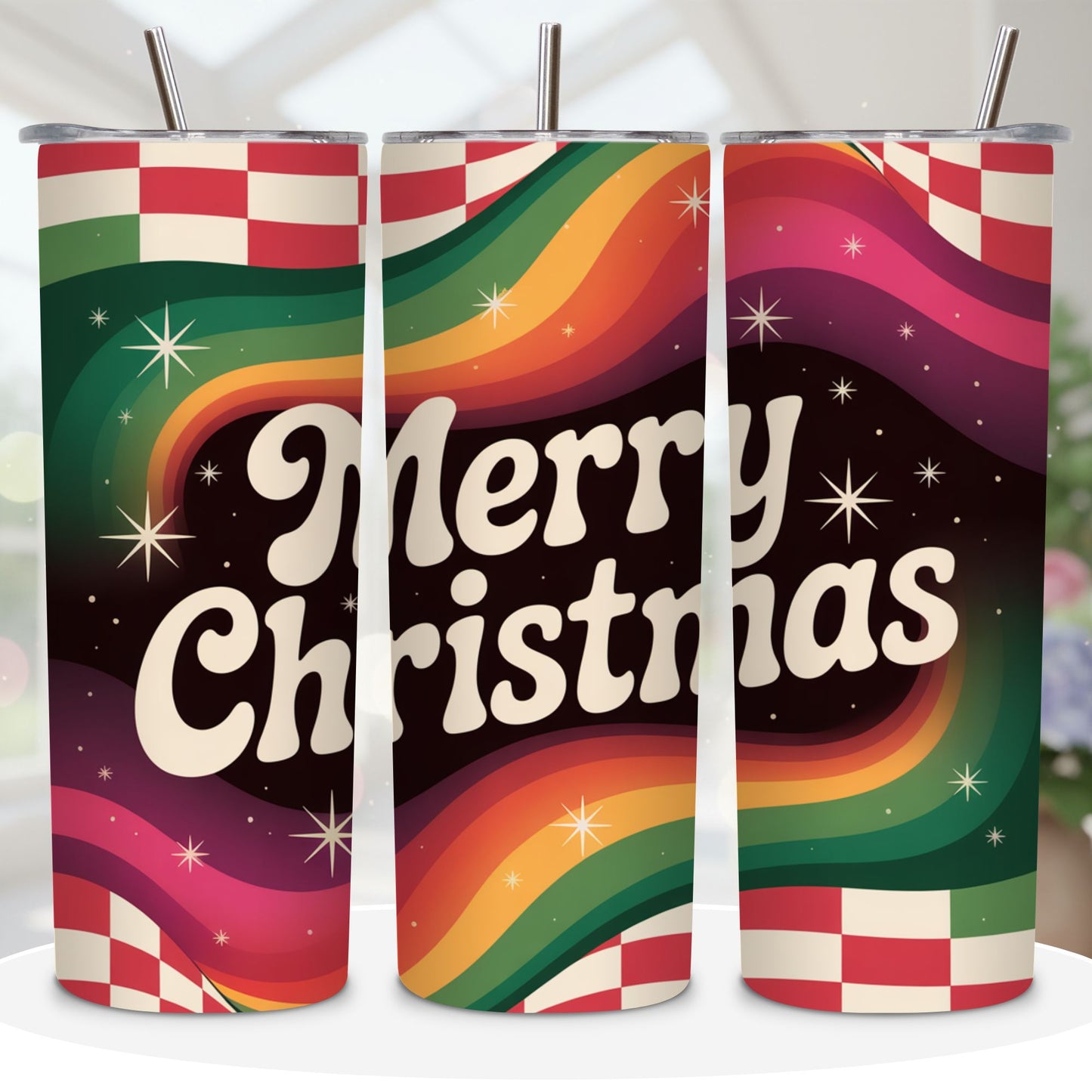 Retro Merry Christmas Tumbler PNG