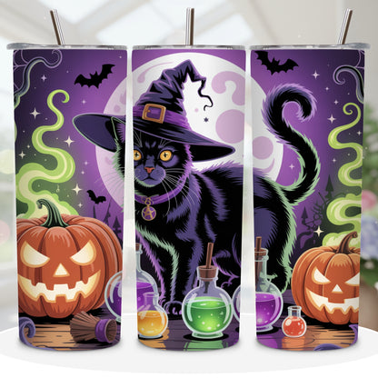 Wicked Cat Halloween Tumbler PNG